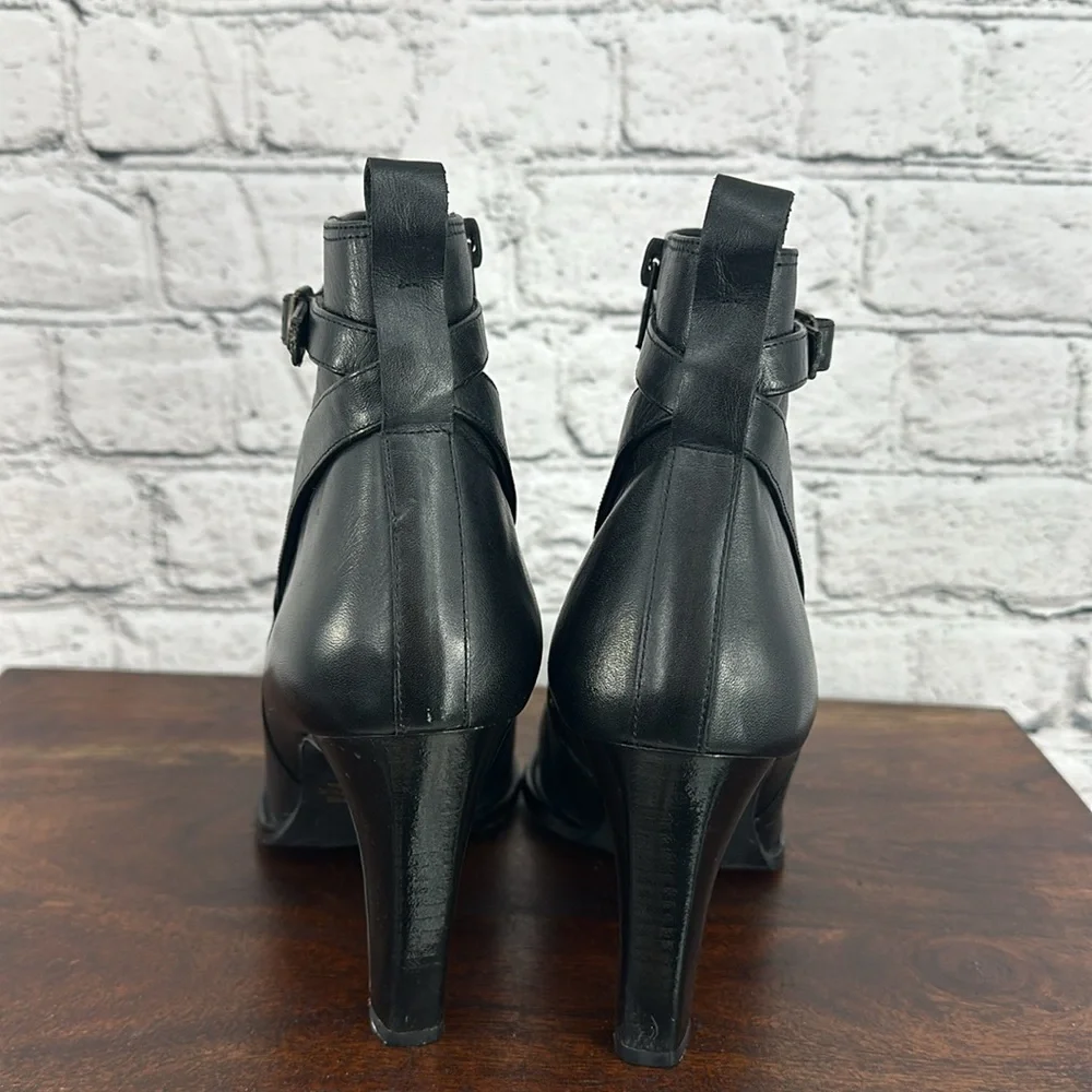 VALLEY LANE Leather Pointed Toe Ankle Buckled Strap Heeled Boots 7B Black VGC!